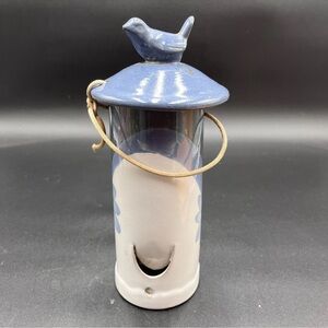 Handmade pottery Blue and White terracotta Bird Feeder